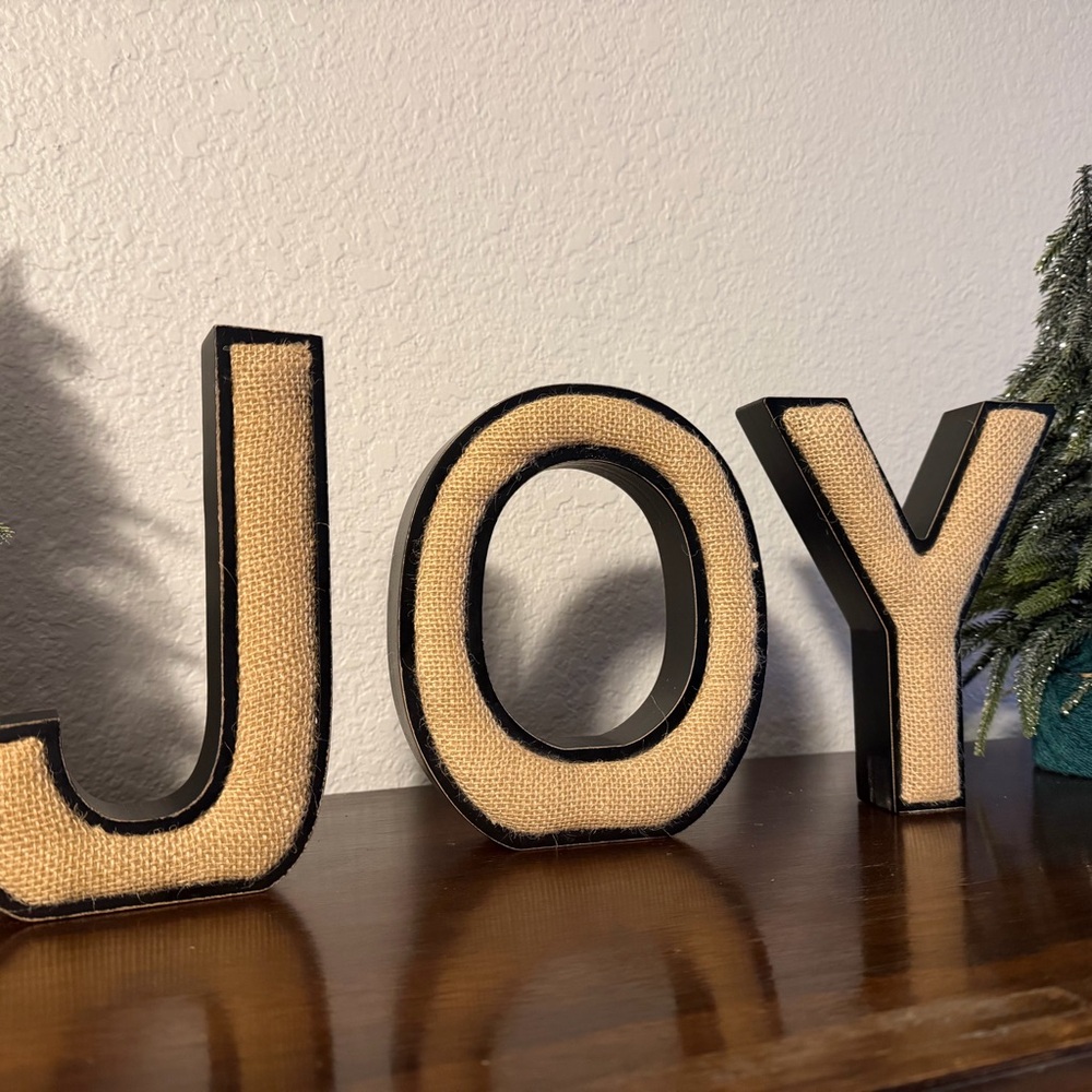 JOY Letters in Black & Burlap